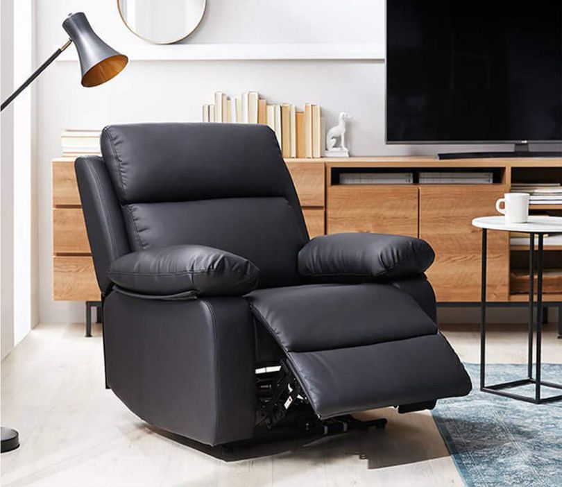 Denvero Leatherette 1 Seater Manual Recliner Sofa (Black)